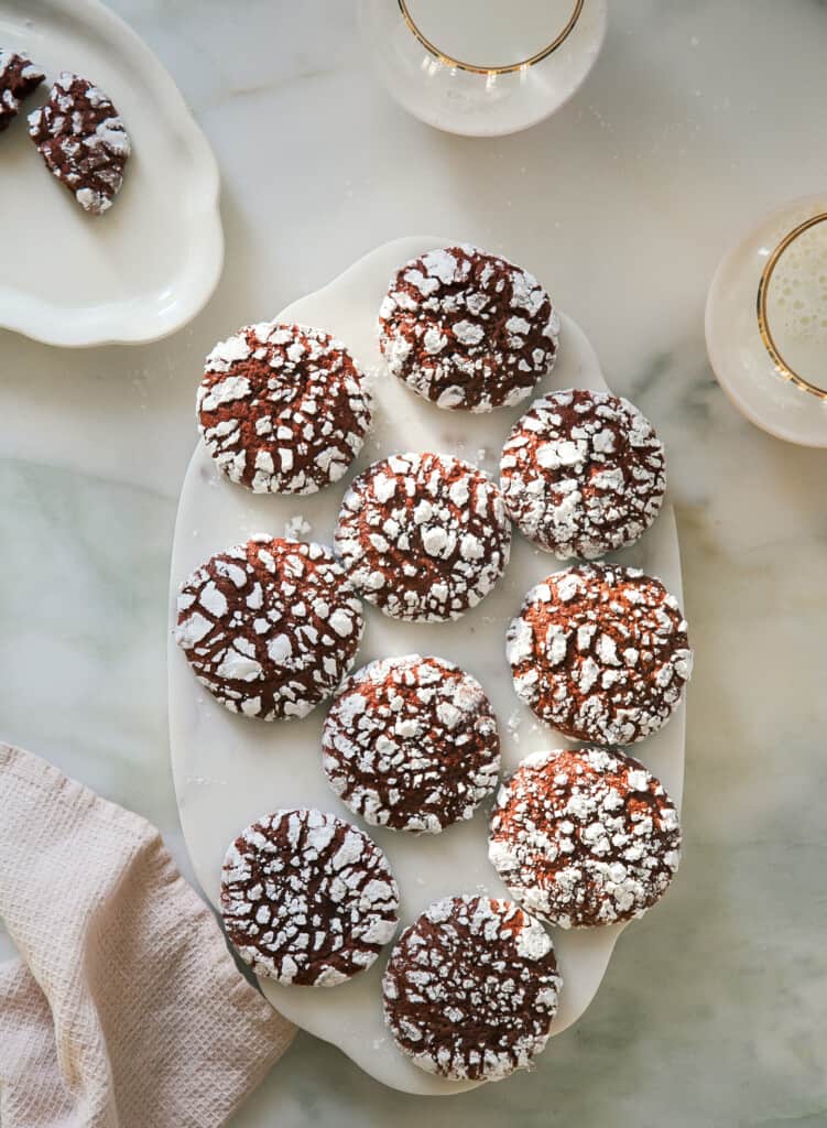 Red Velvet Crinkle Cookies overhead