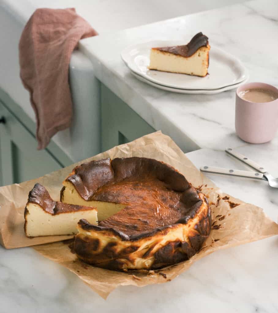 Basque Cheesecake on counter