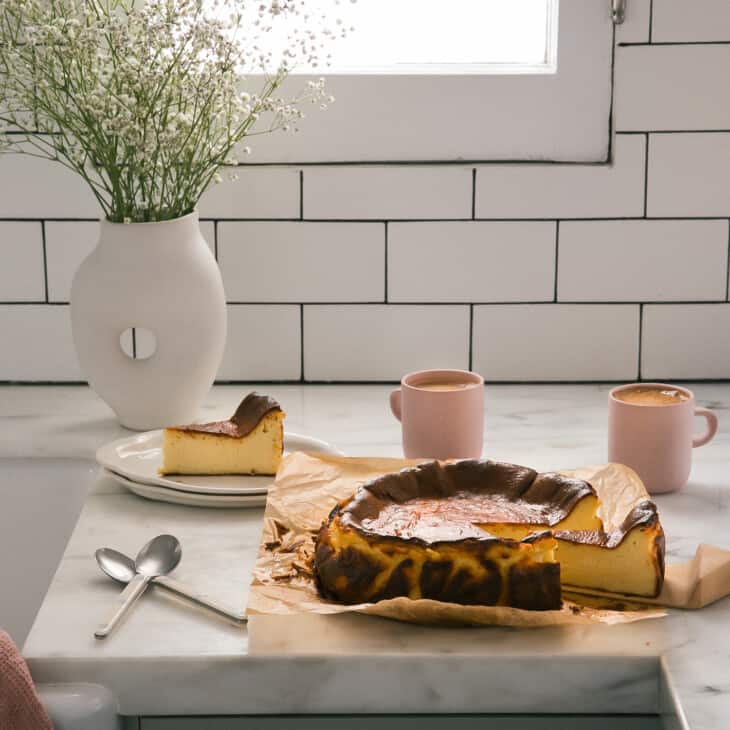Basque Cheesecake on counter