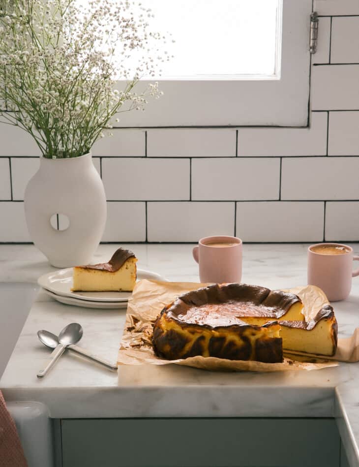 Basque Cheesecake on counter