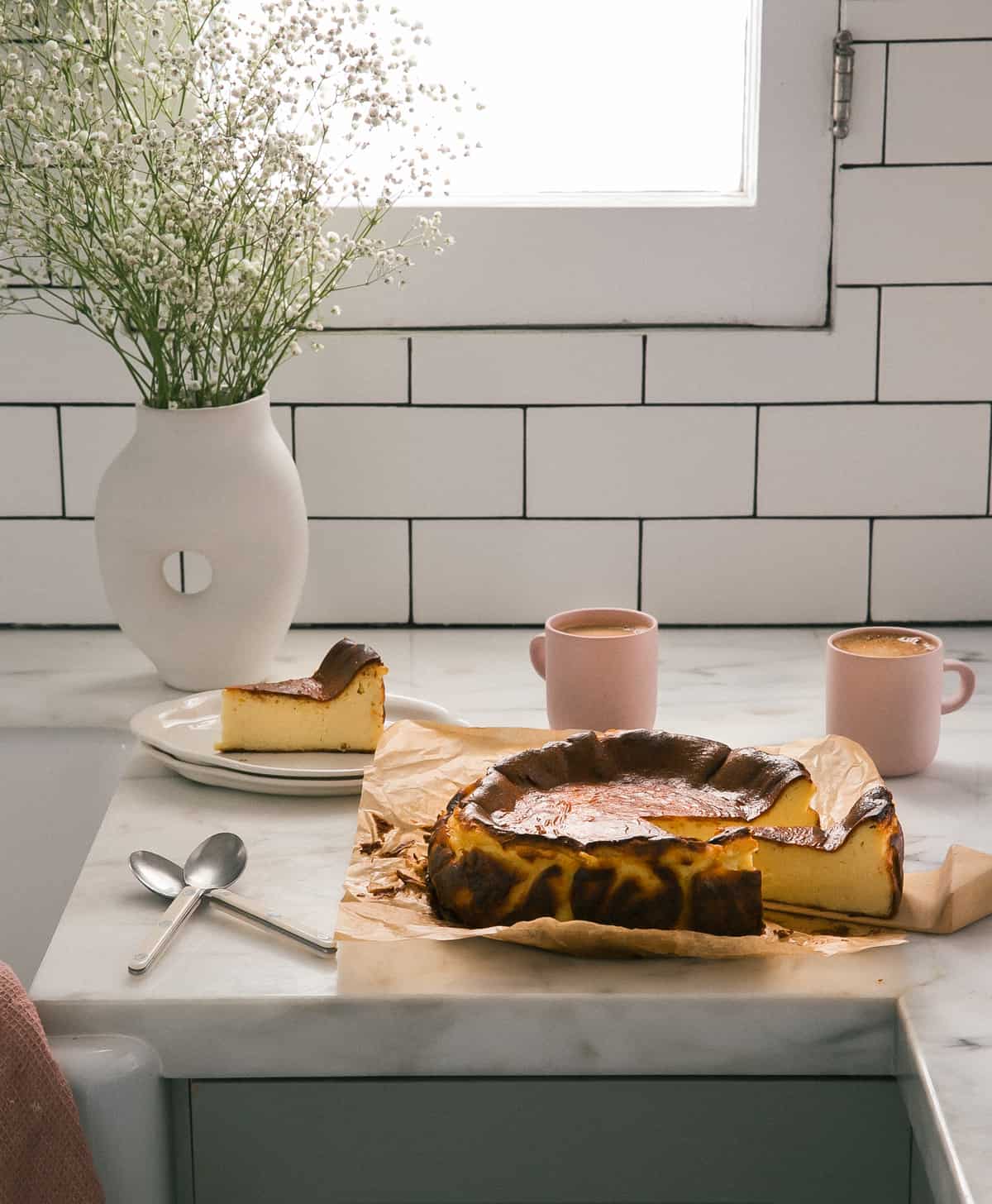 Basque Cheesecake on counter