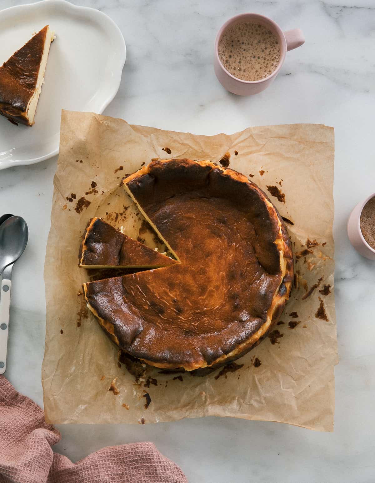 Basque Cheesecake on counter.