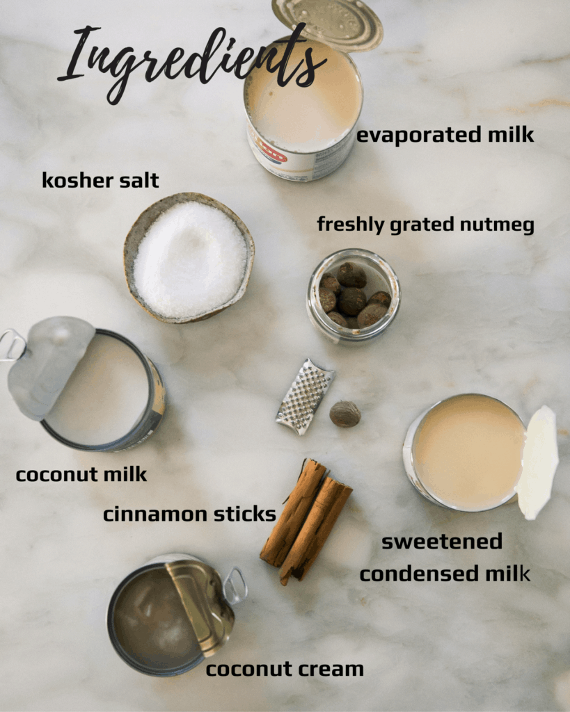 Ingredients you'll need for coquito. 