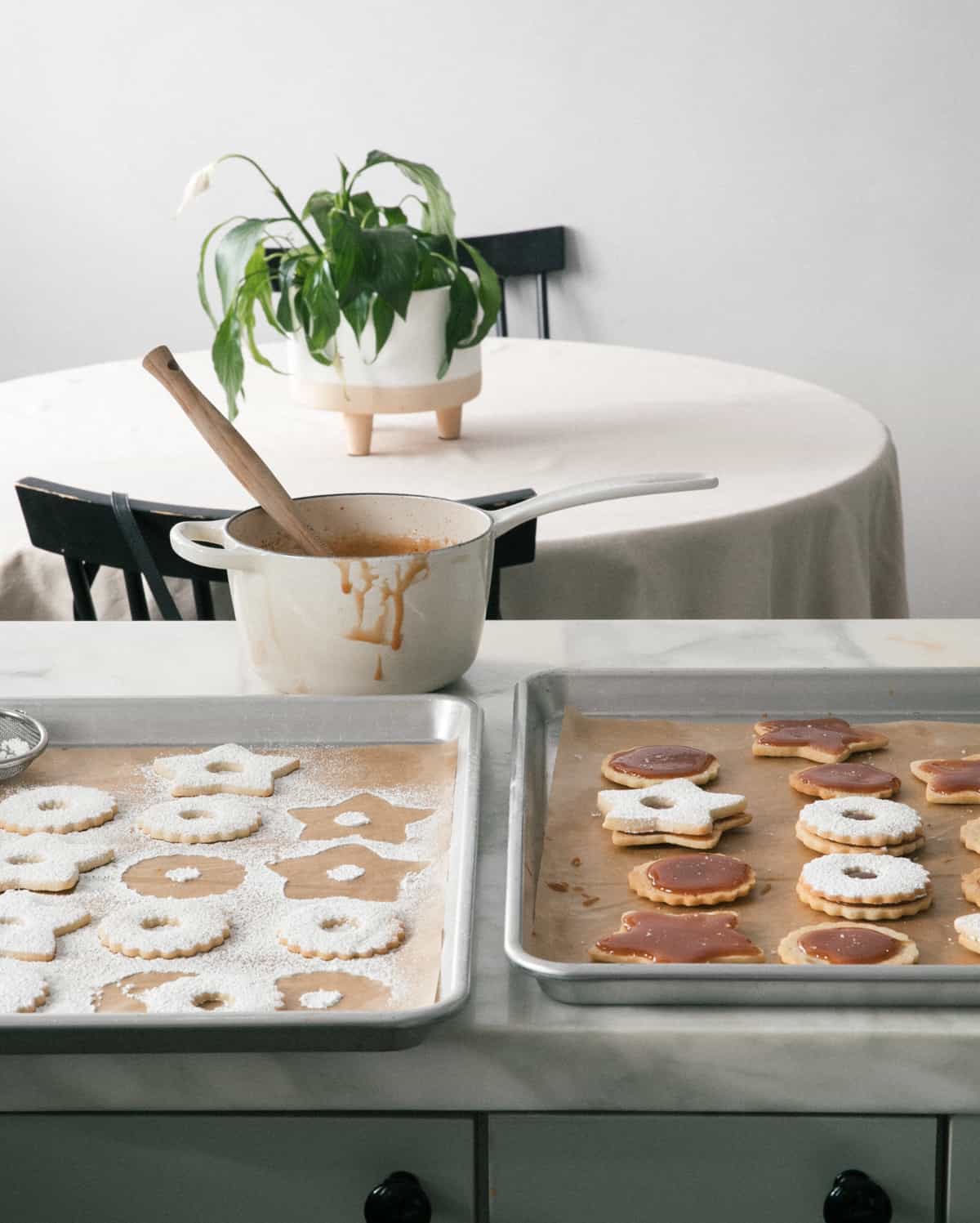 Salted Caramel Linzer Cookies on Counter