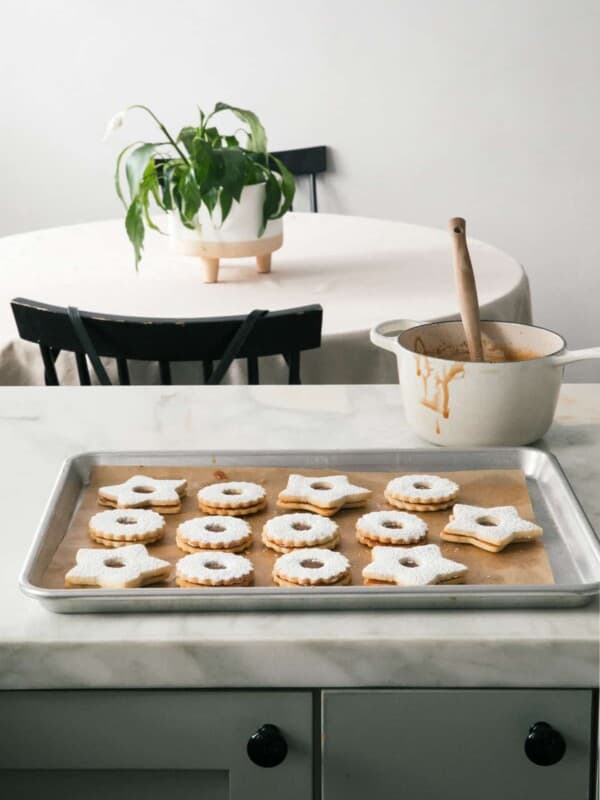 Salted Caramel Linzer Cookies on Counter