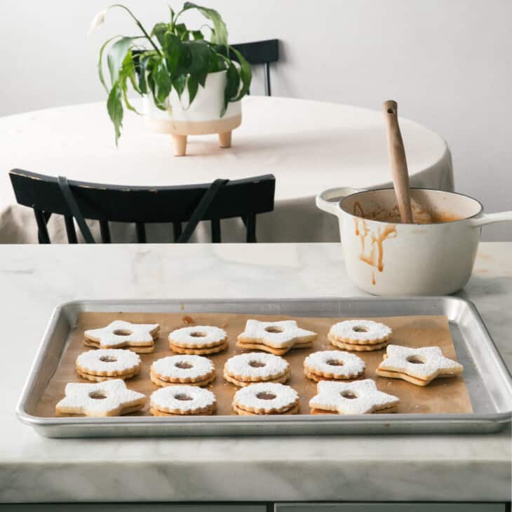 Salted Caramel Linzer Cookies on Counter