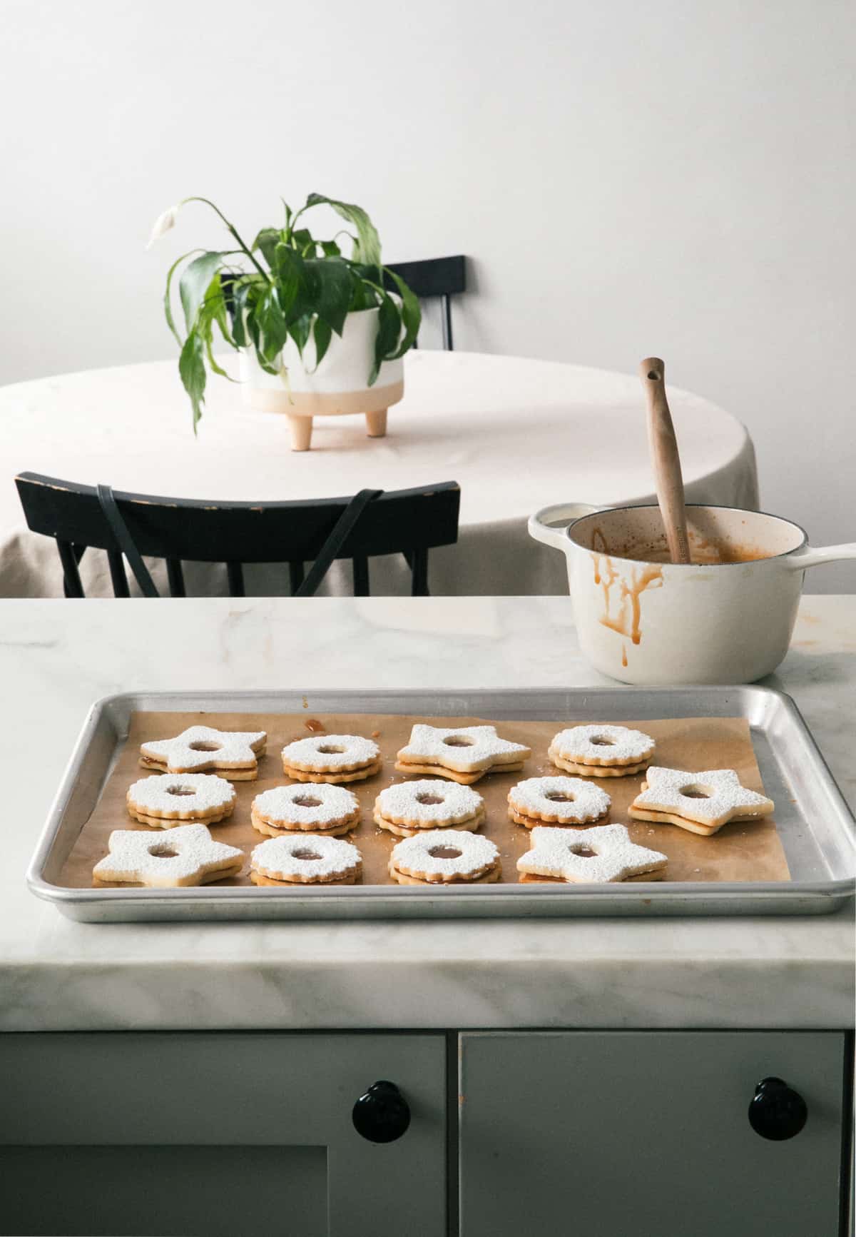 Salted Caramel Linzer Cookies on Counter