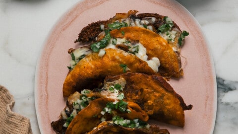 Birria Tacos on plate overhead
