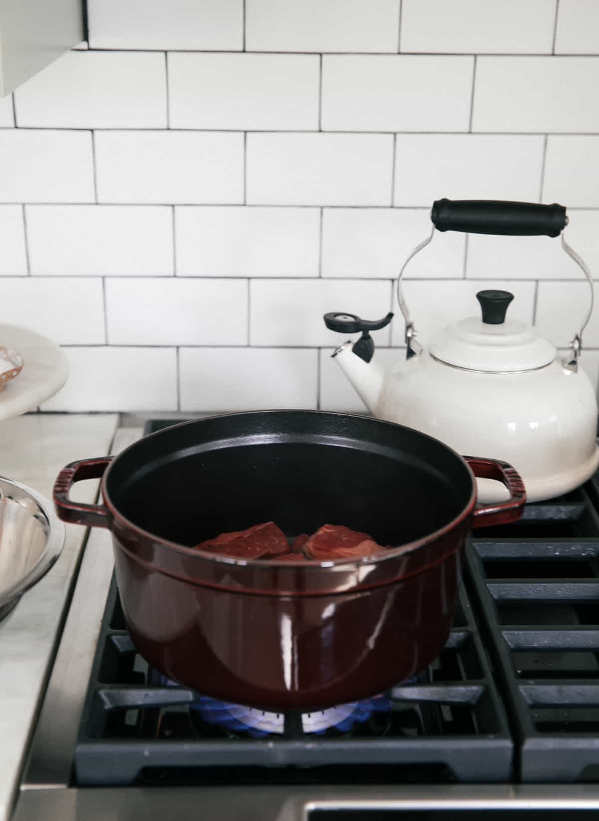 Meat being seared