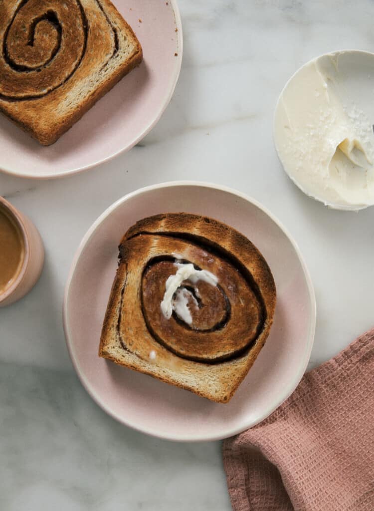 Overhead slice of Cinnamon Swirl Bread