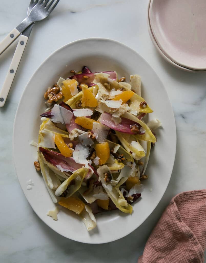 Endive Salad overhead on oval plate