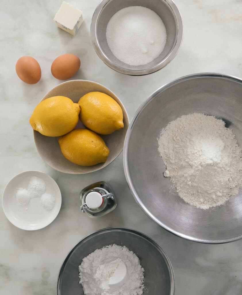 Ingredients for Lemon Crinkle Cookies.