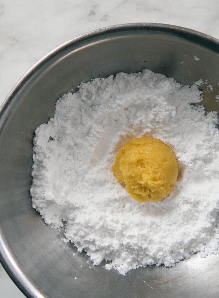 Cookie dough in powdered sugar