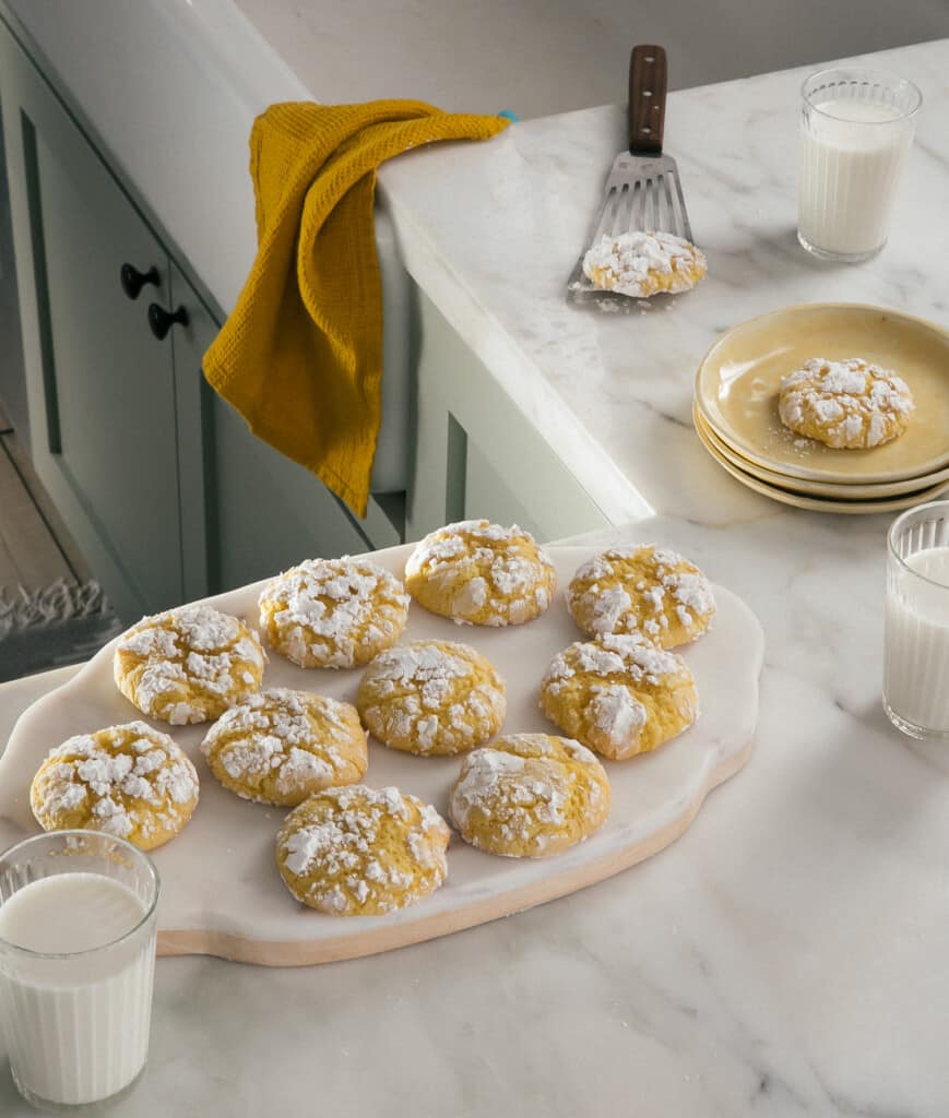 Lemon Crinkle Cookies on counter.