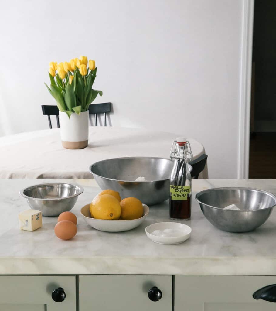 Ingredients for Lemon Crinkle Cookies.