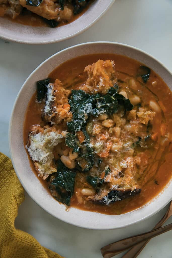 Ribollita in bowls overhead