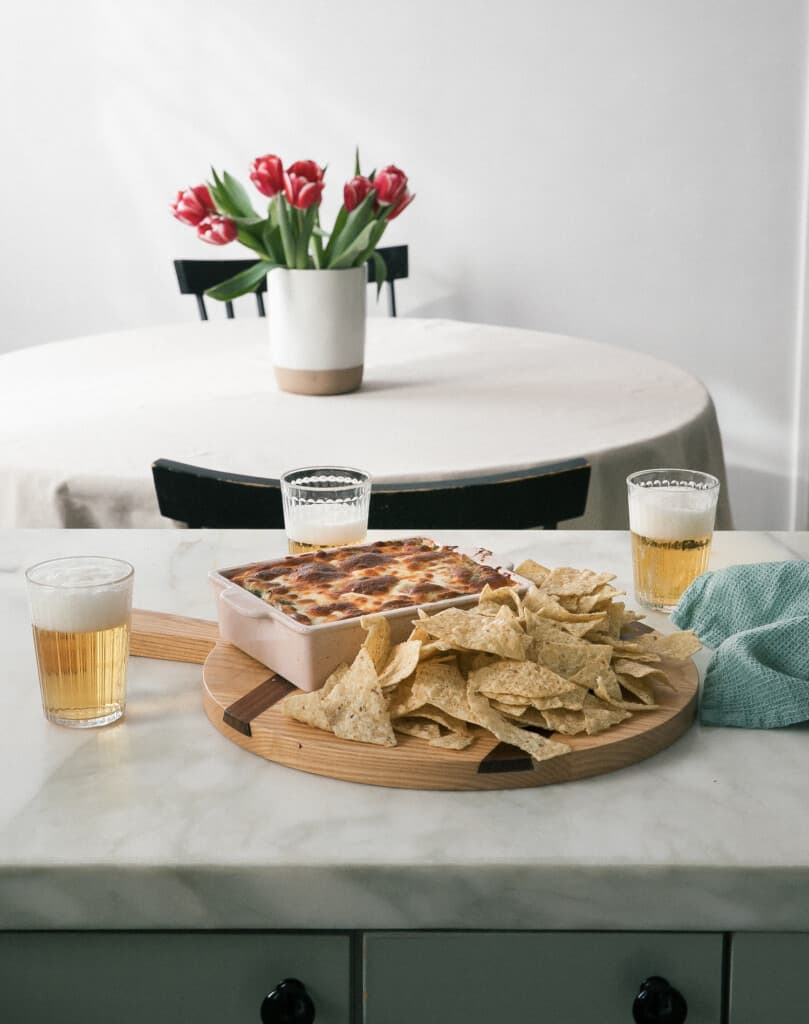 Spinach Artichoke Dip on counter