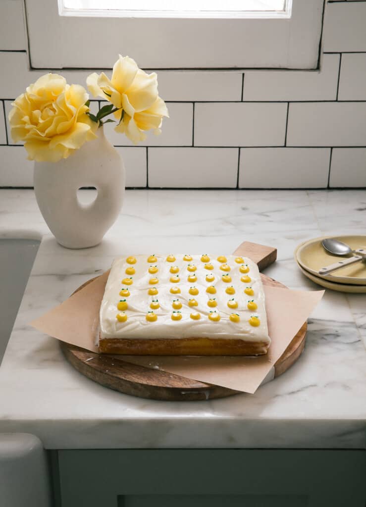 Lemon Cake with Flowers on counter