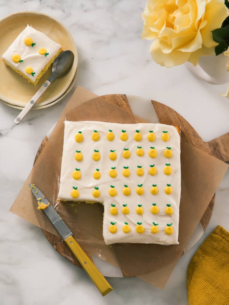Lemon Cake Overhead with Slice Removed