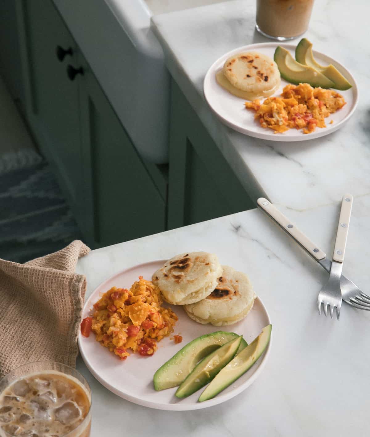 Arepas with Pericos and Avocado