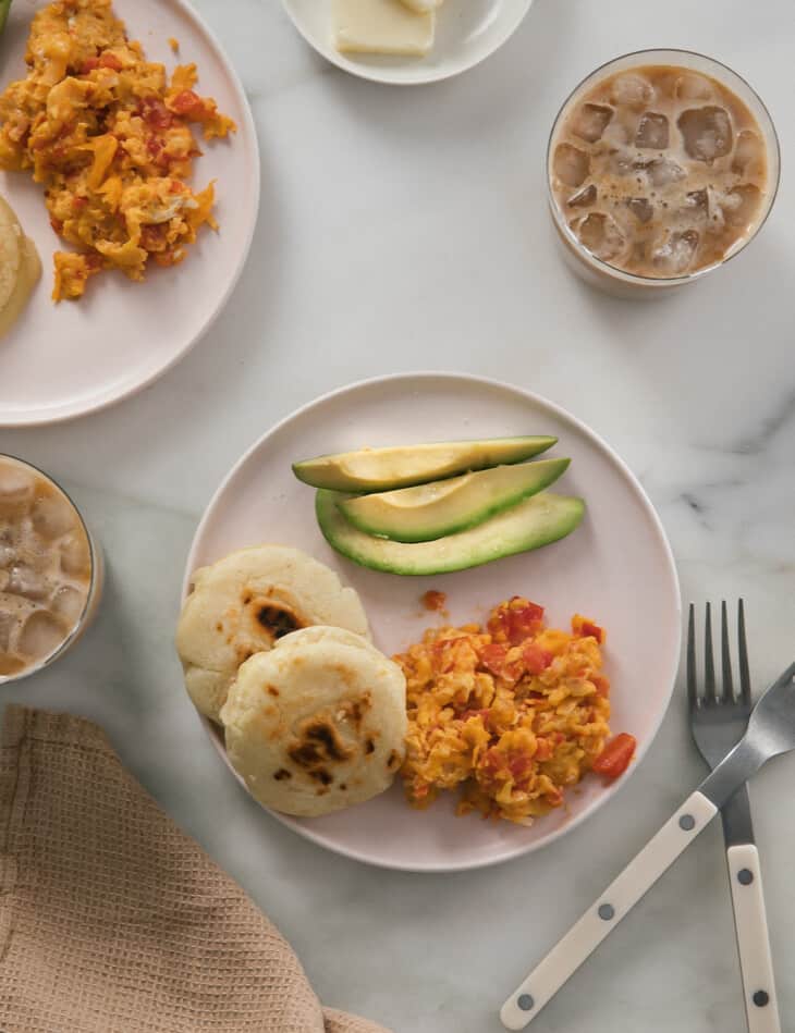 Arepas with Pericos and Avocado
