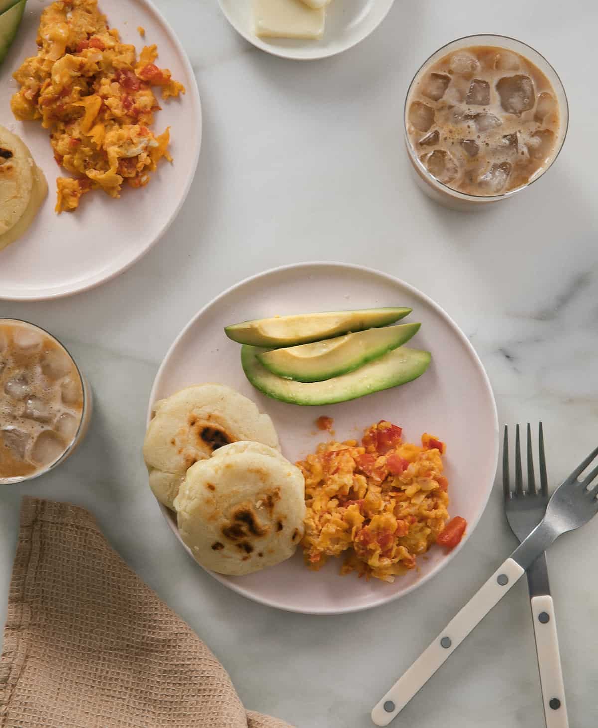 Arepas with Pericos and Avocado