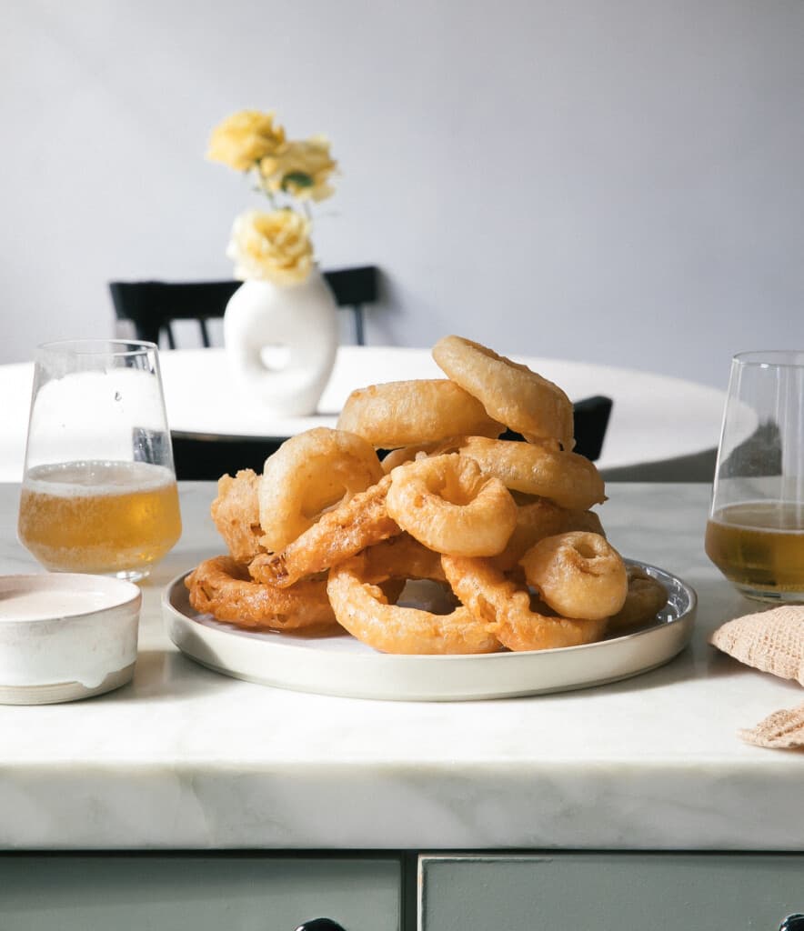 Beer-Battered Vidalia Onion Rings on plate