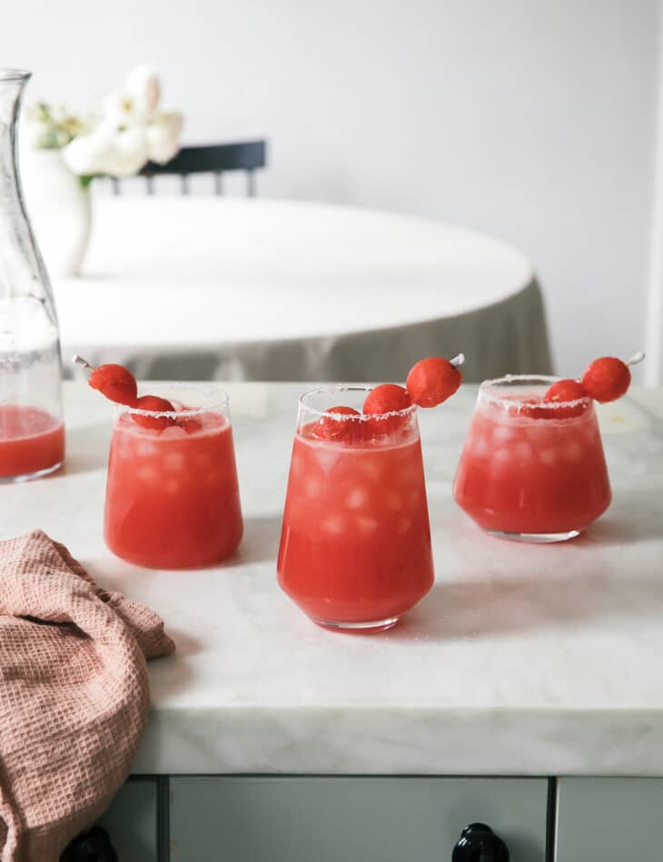 Watermelon Margaritas on counter