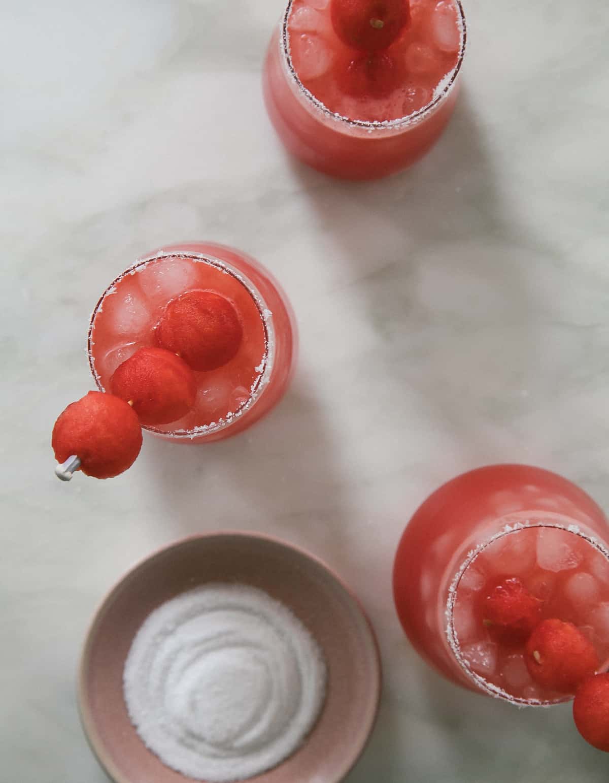 Watermelon Margaritas on counter.