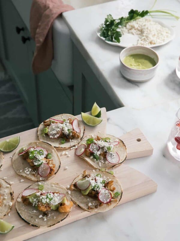 Cauliflower Tacos on cutting board