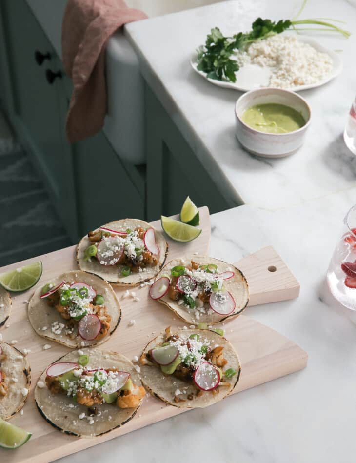 Cauliflower Tacos on cutting board