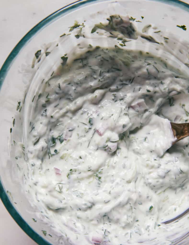 Tzatziki sauce overhead