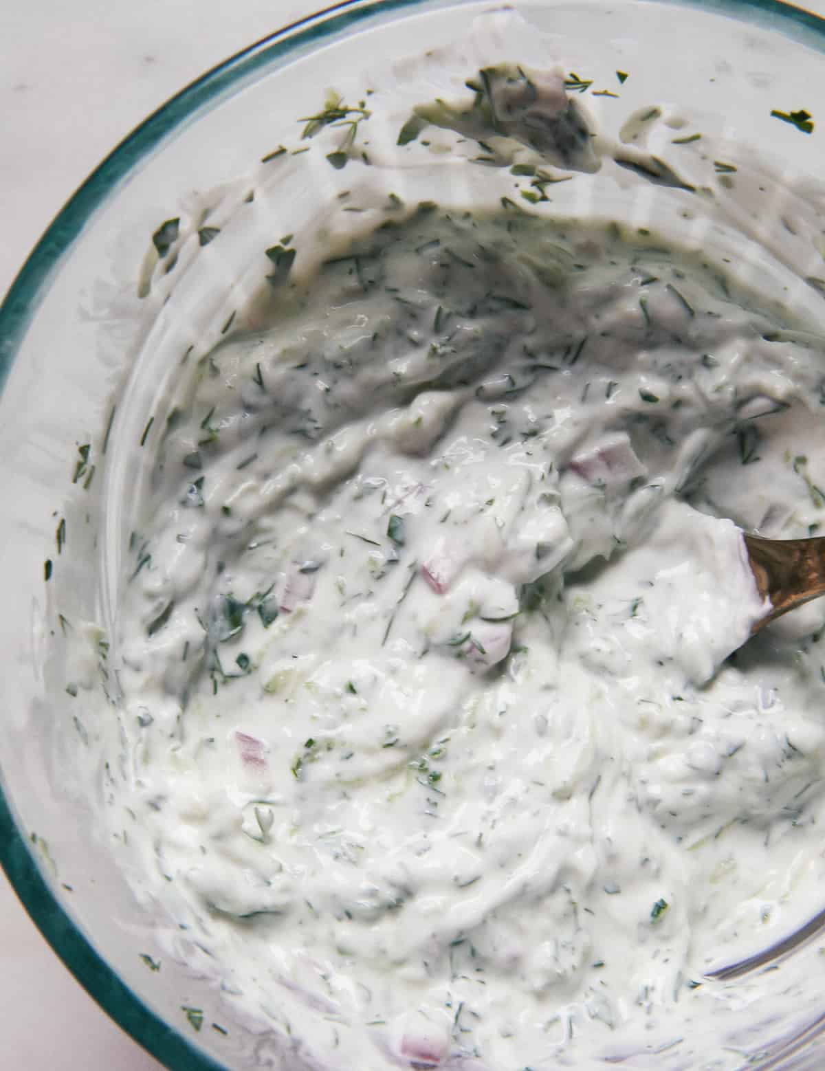 Tzatziki sauce overhead. 