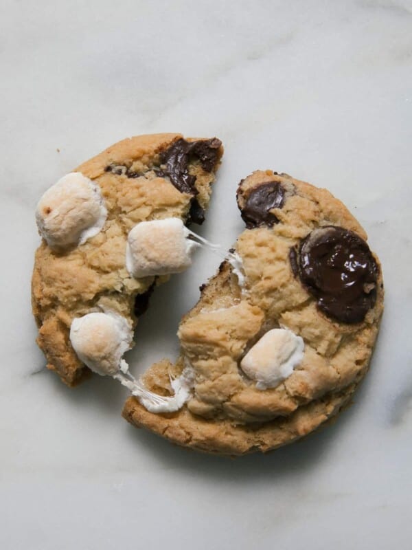 Overhead shot of S'mores Cookies being gooey