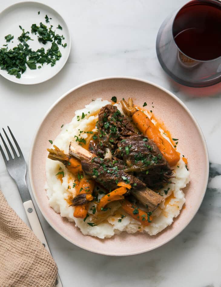 Garlic-y Braised Short Ribs overhead