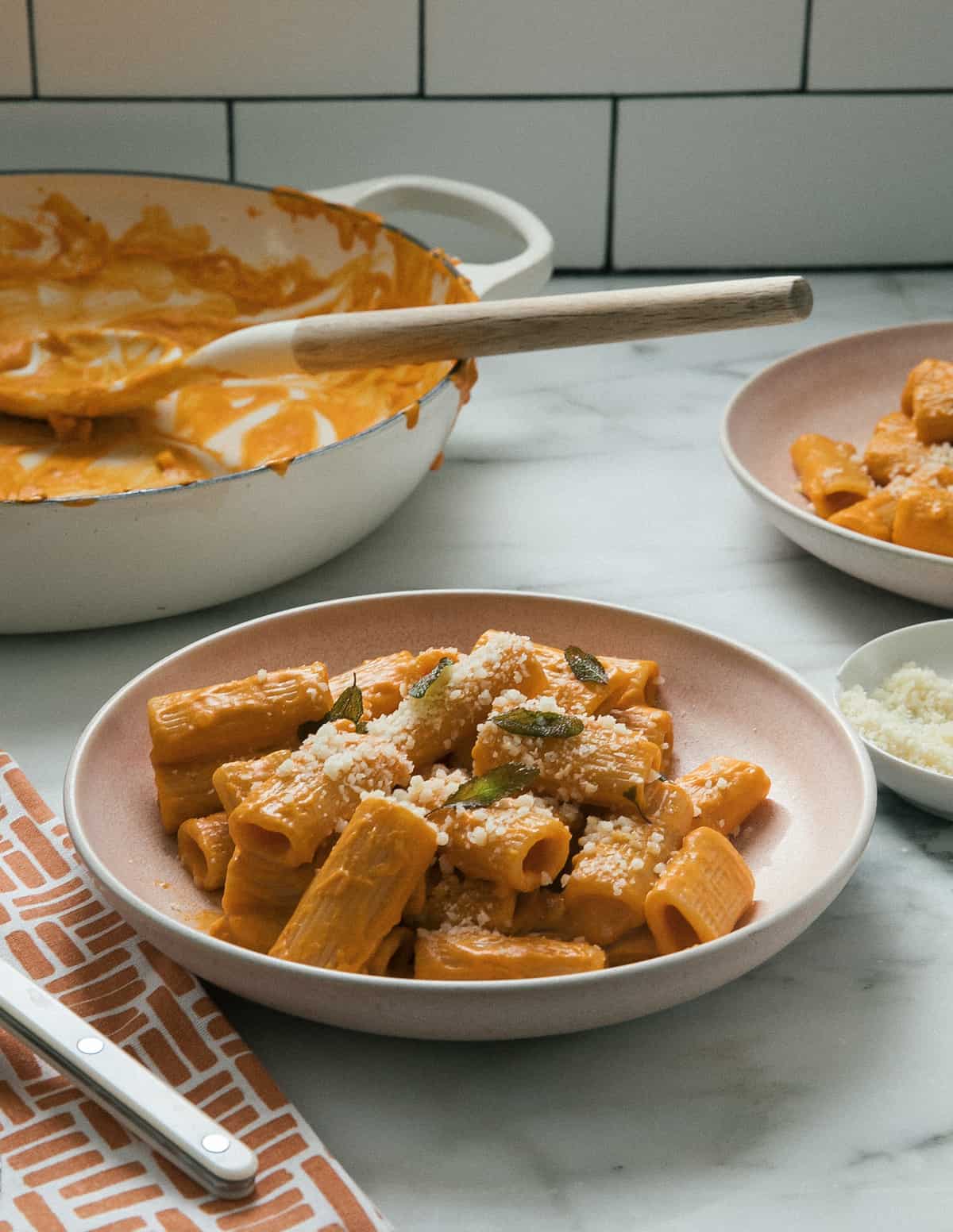 Pumpkin Pasta alla Vodka in bowl.