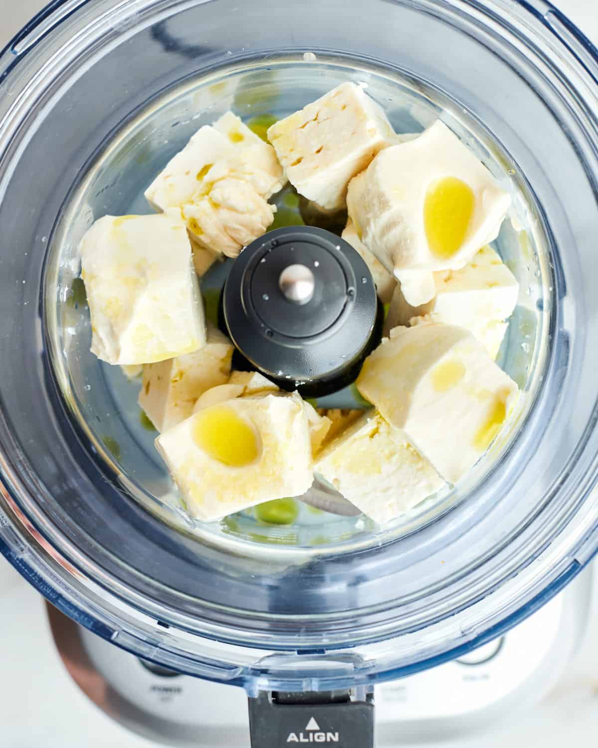 Feta in a food processor. 