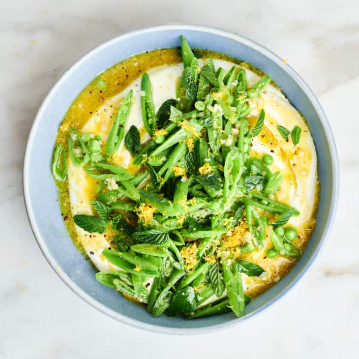 whipped feta and sugar snap peas