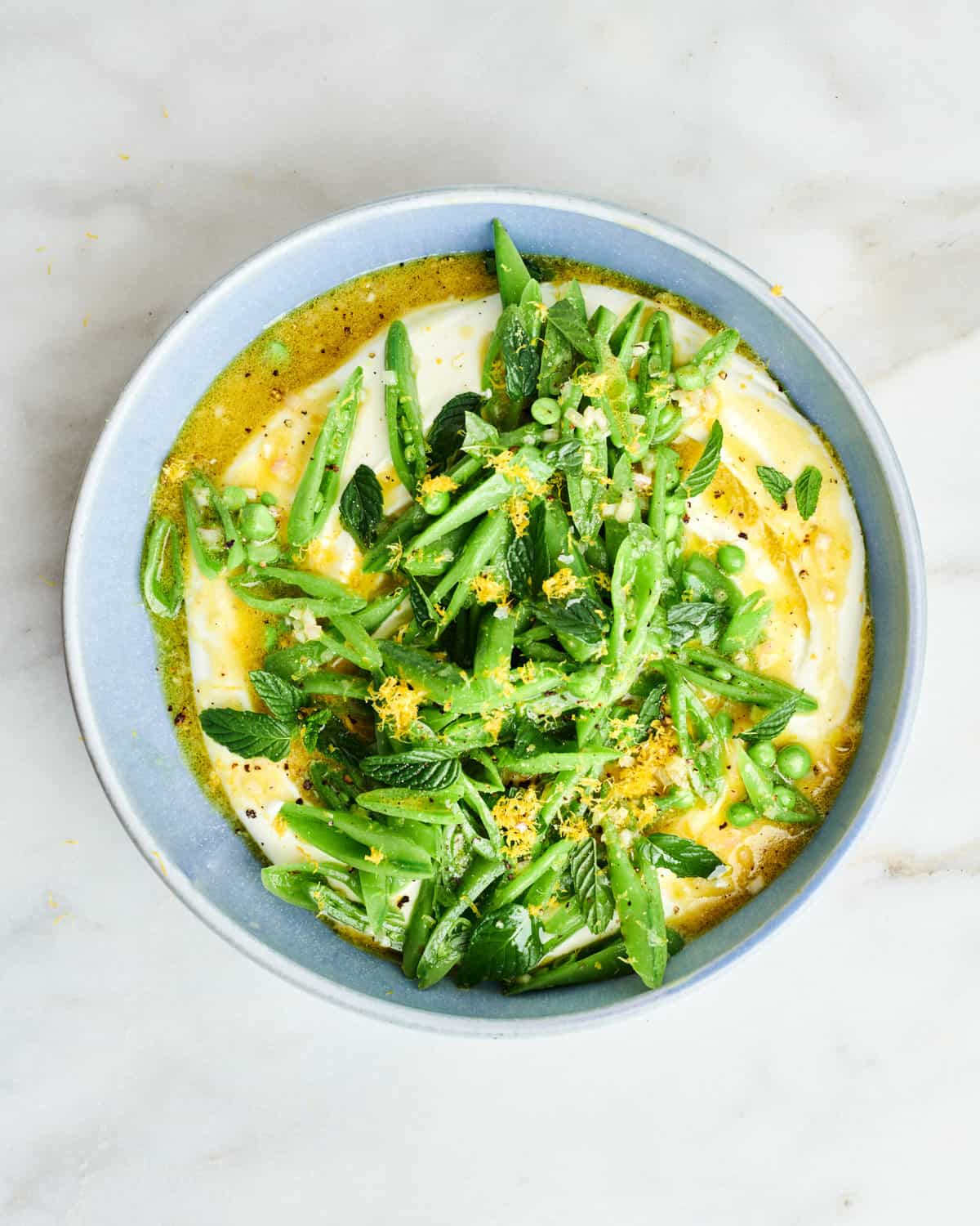 whipped feta and sugar snap peas