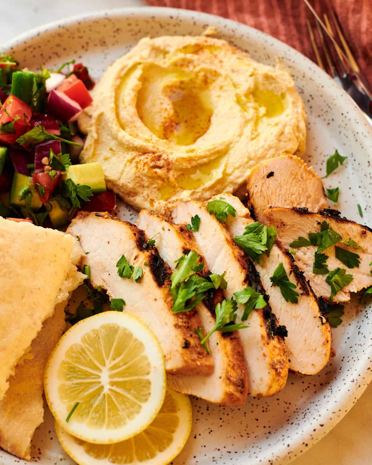 Grilled Mediterranean Chicken on plate. 