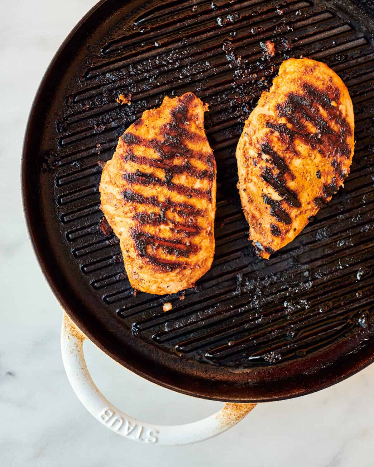 Grilled Mediterranean Chicken Breast on Grill Pan.