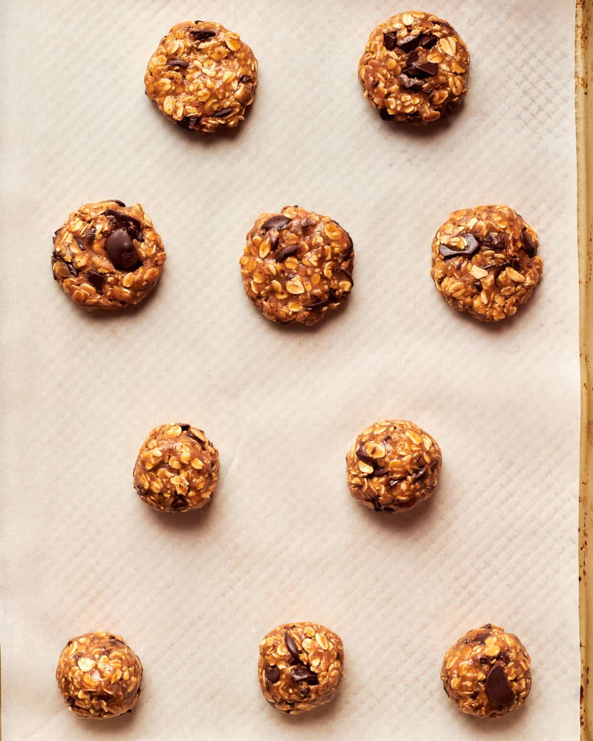 Cookie dough on a baking sheet. 