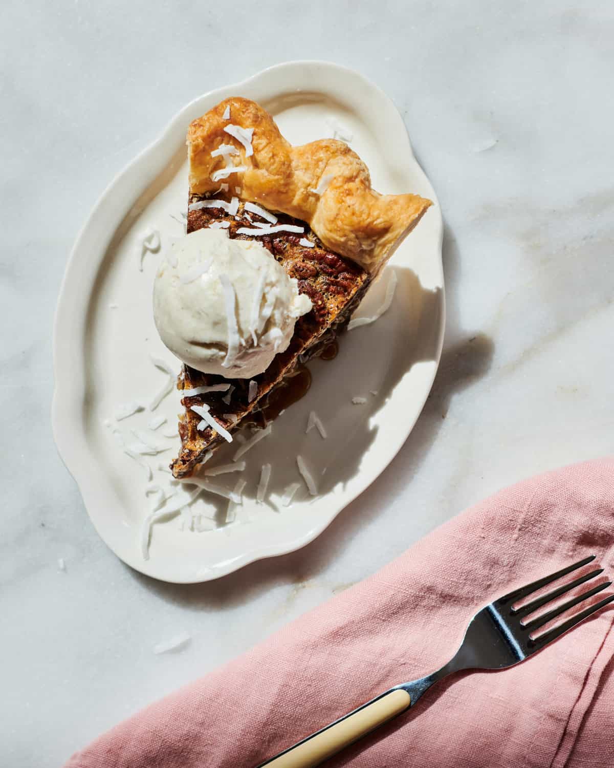 Chocolate Coconut Pecan Pie with Ice Cream