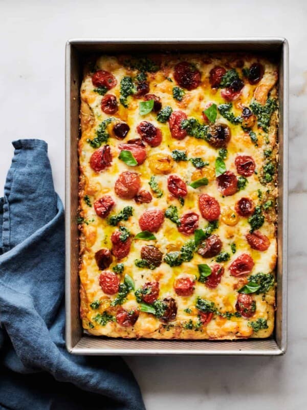 Pesto Tomato Detroit-Style Pizza in Pan