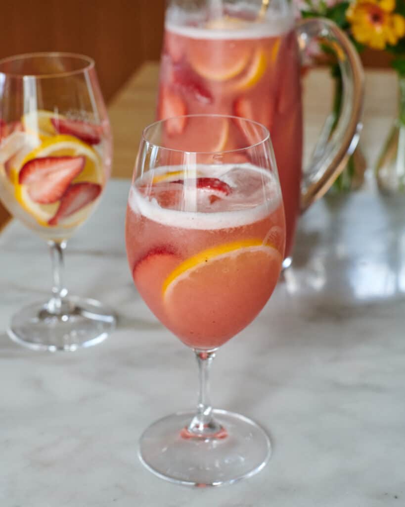 Strawberry Lemonade Sangria in Glasses. 