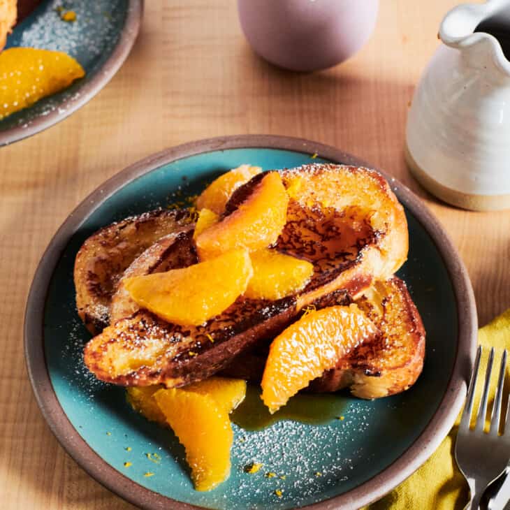 challah french toast with orange slices