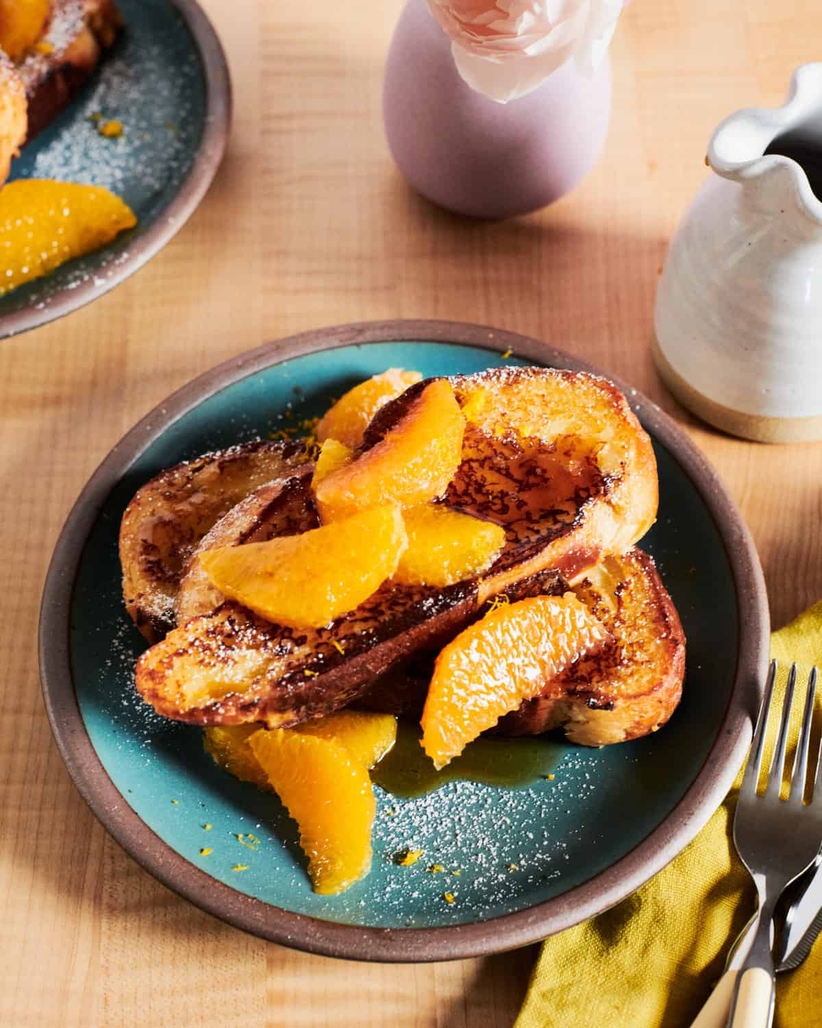 challah french toast with orange slices