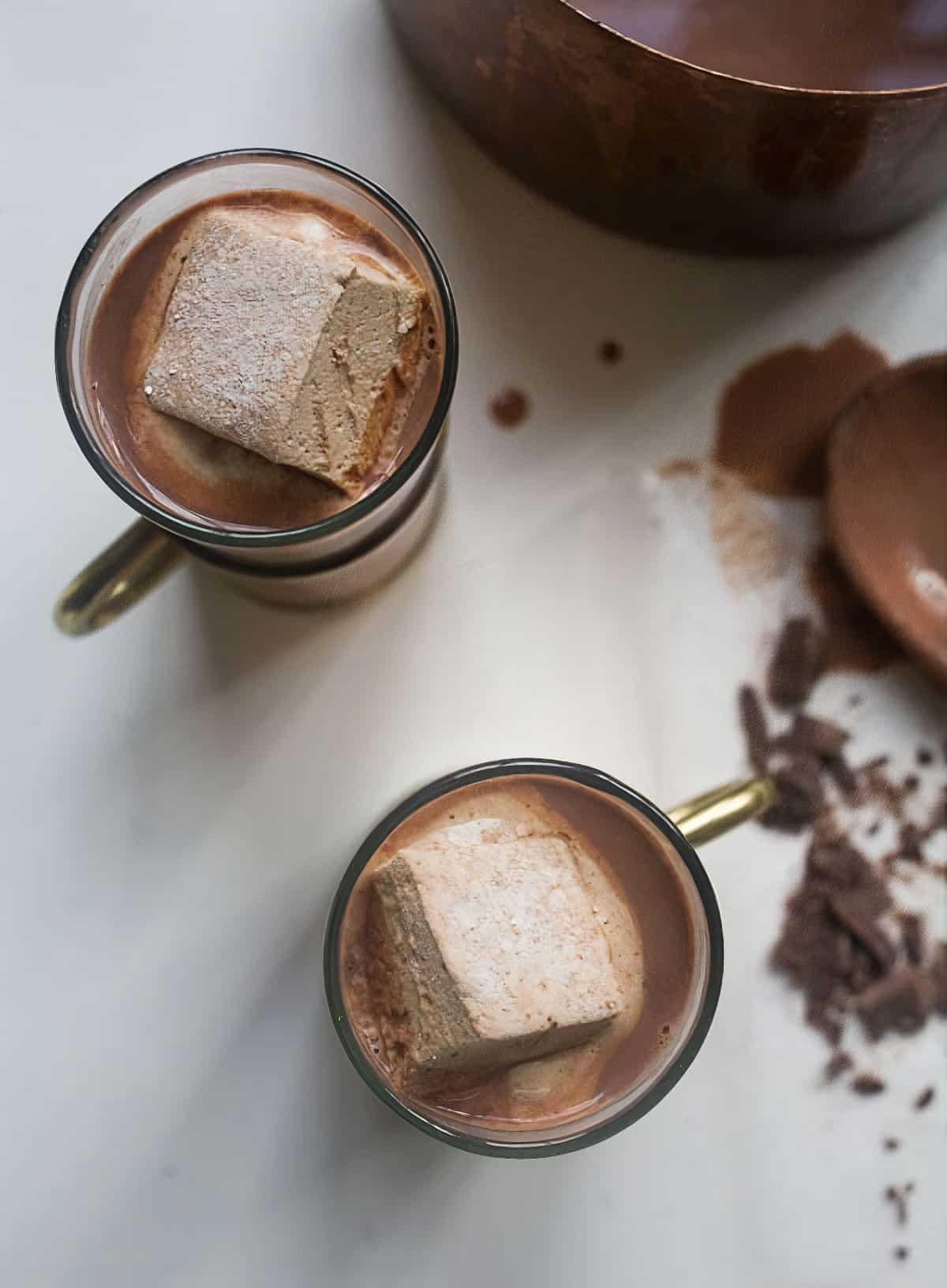 Coffee Marshmallows in a cup of hot chocolate. 