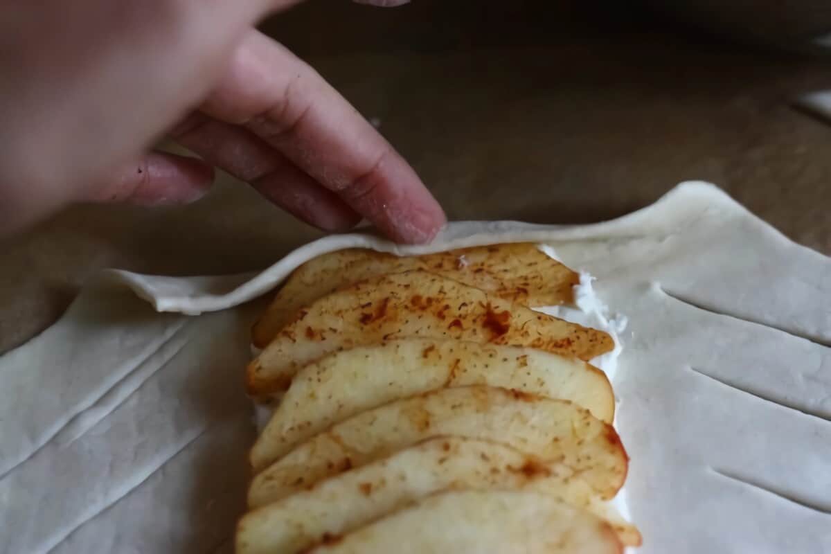 assembly of apple cheese danish.