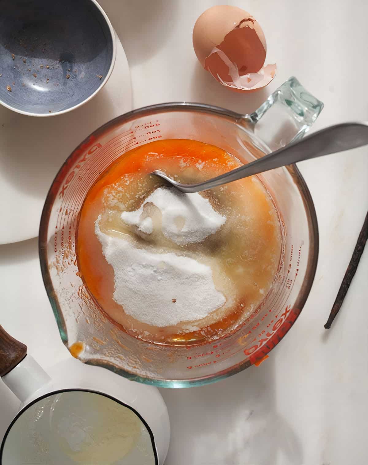 Ingredients being mixed in a bowl. 